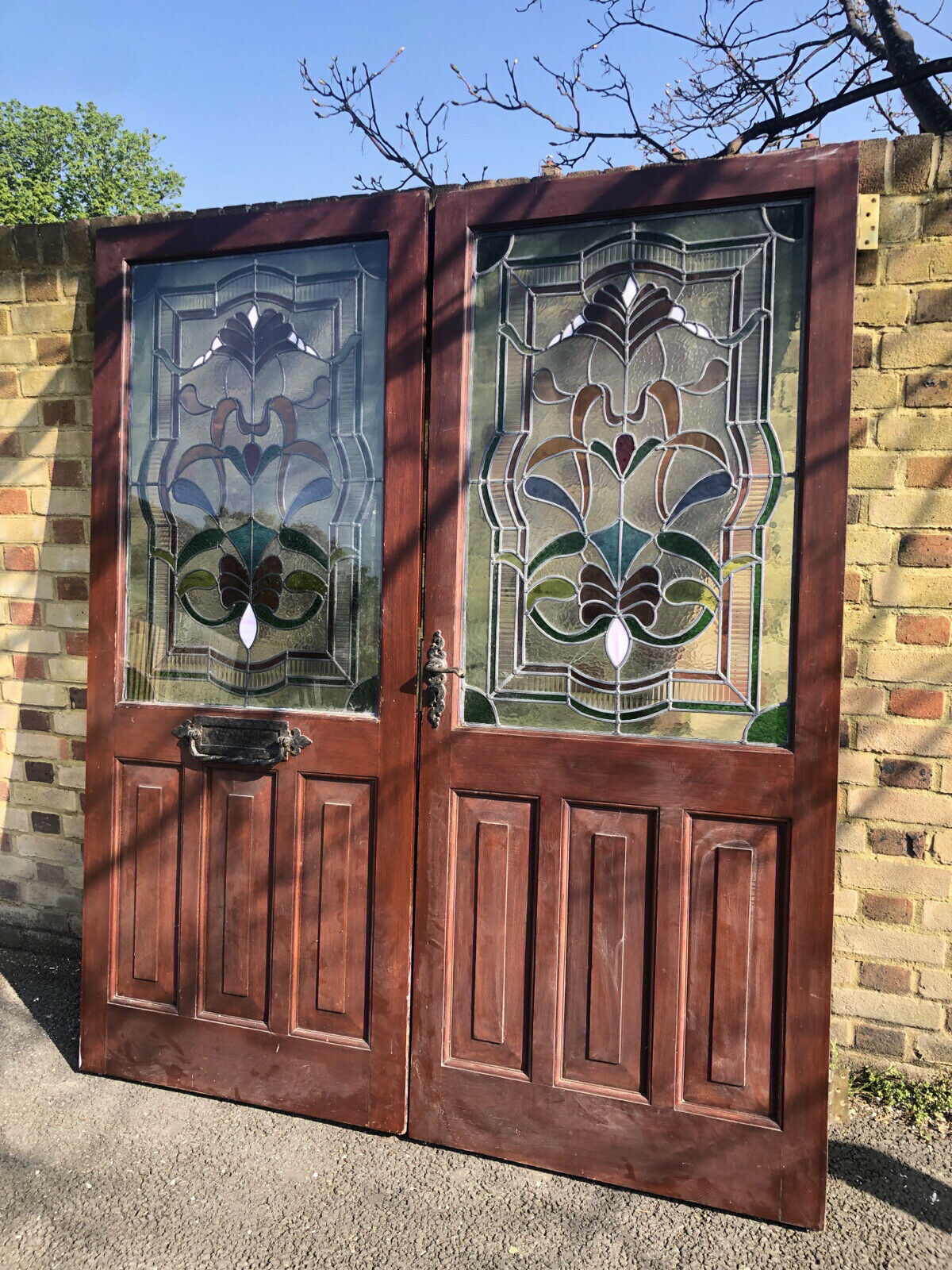 Reclaimed Old French Stained Glass Wooden Double Doors 2020 x 1695mm
