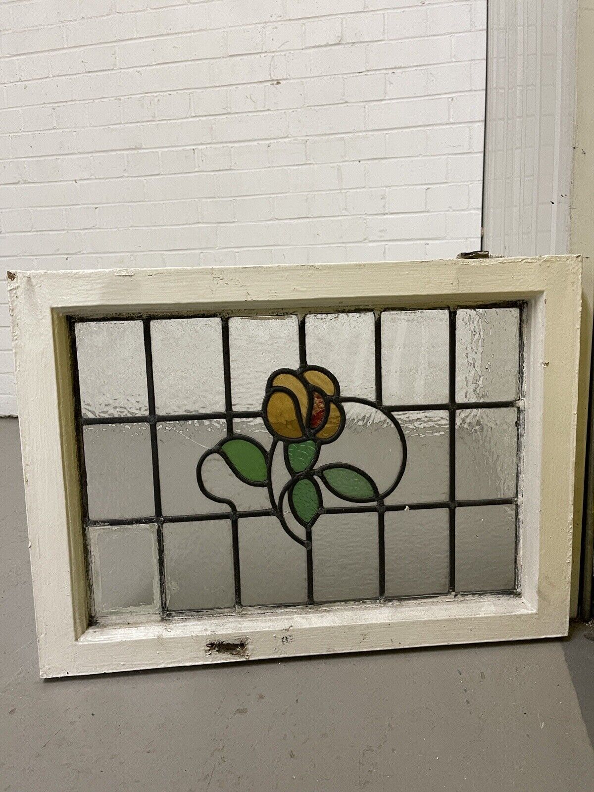 Reclaimed Floral Leaded Light Stained Glass Art Nouveau Window Panel 625 x 450mm