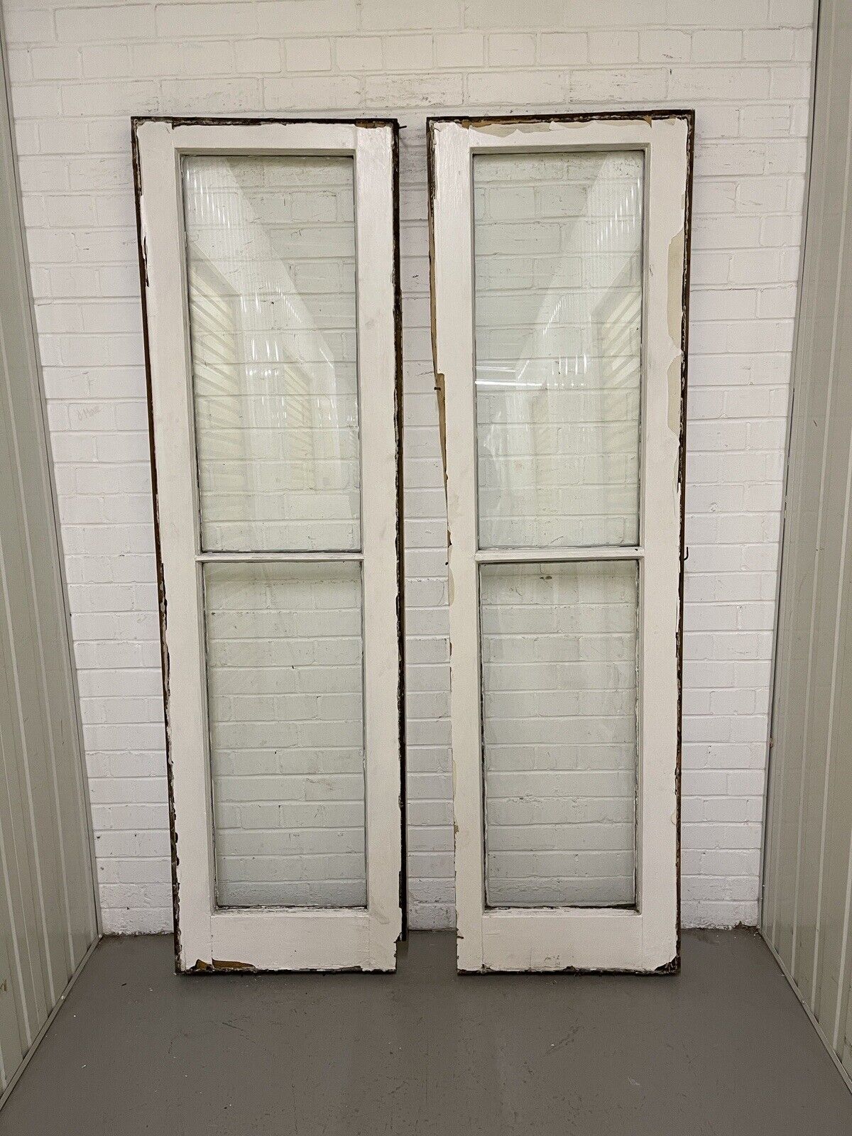 Pair Of Reclaimed Old Victorian Sash Panel Wooden Window 585 x 2042 560 x 2043mm