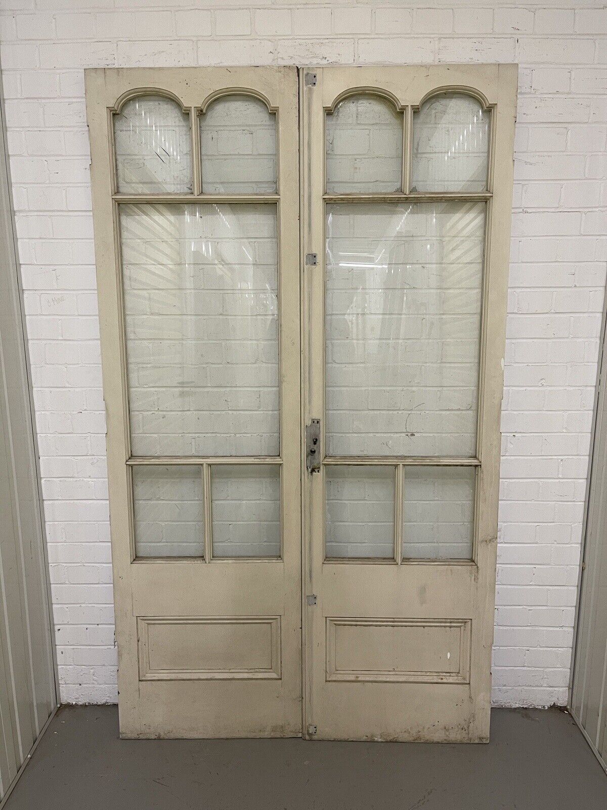 Reclaimed Edwardian French Single Panel Glass Wooden Double Doors 2070 x 1210mm