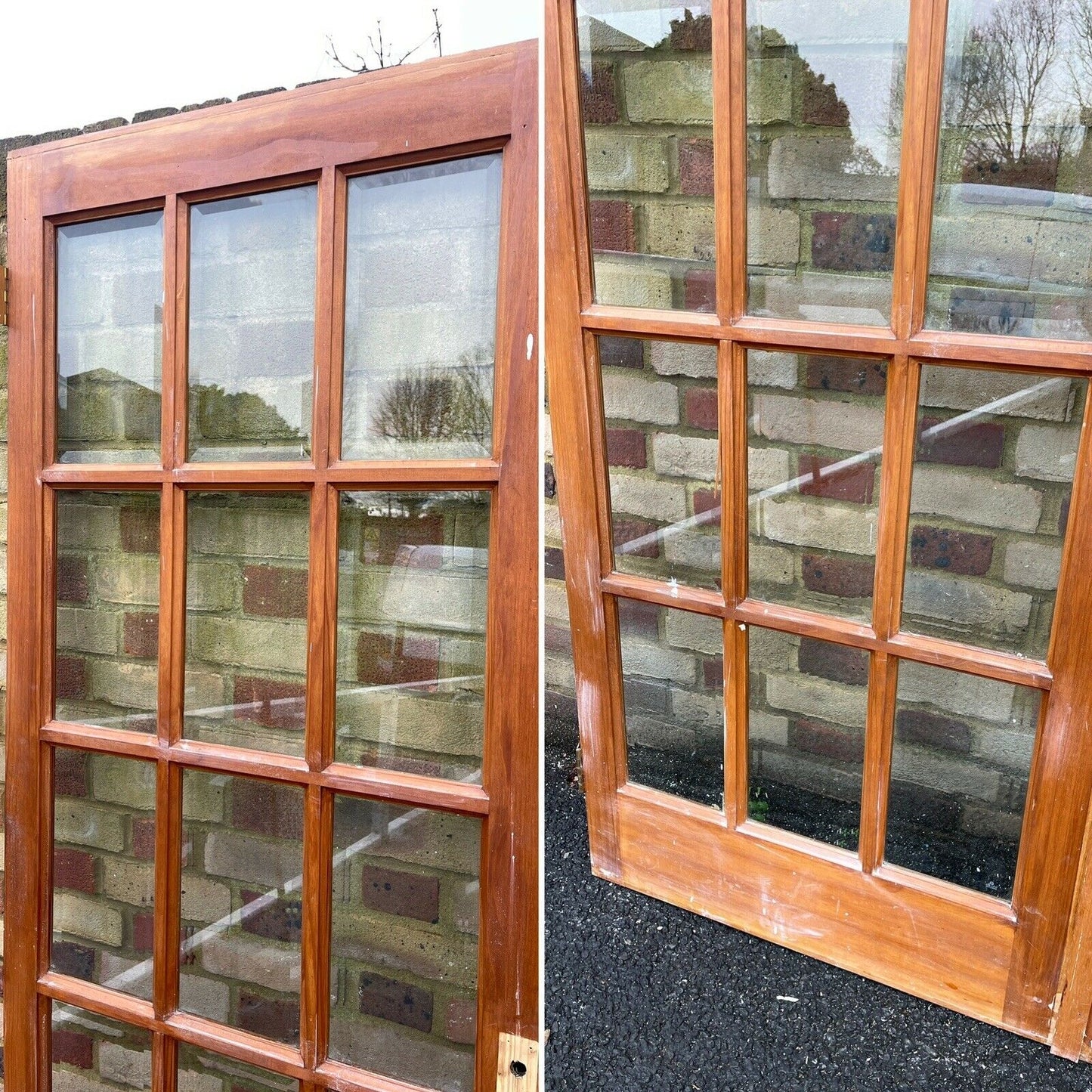 Reclaimed French Single Panel BEVELLED Glass Wooden Double Doors 2005 x 1480mm