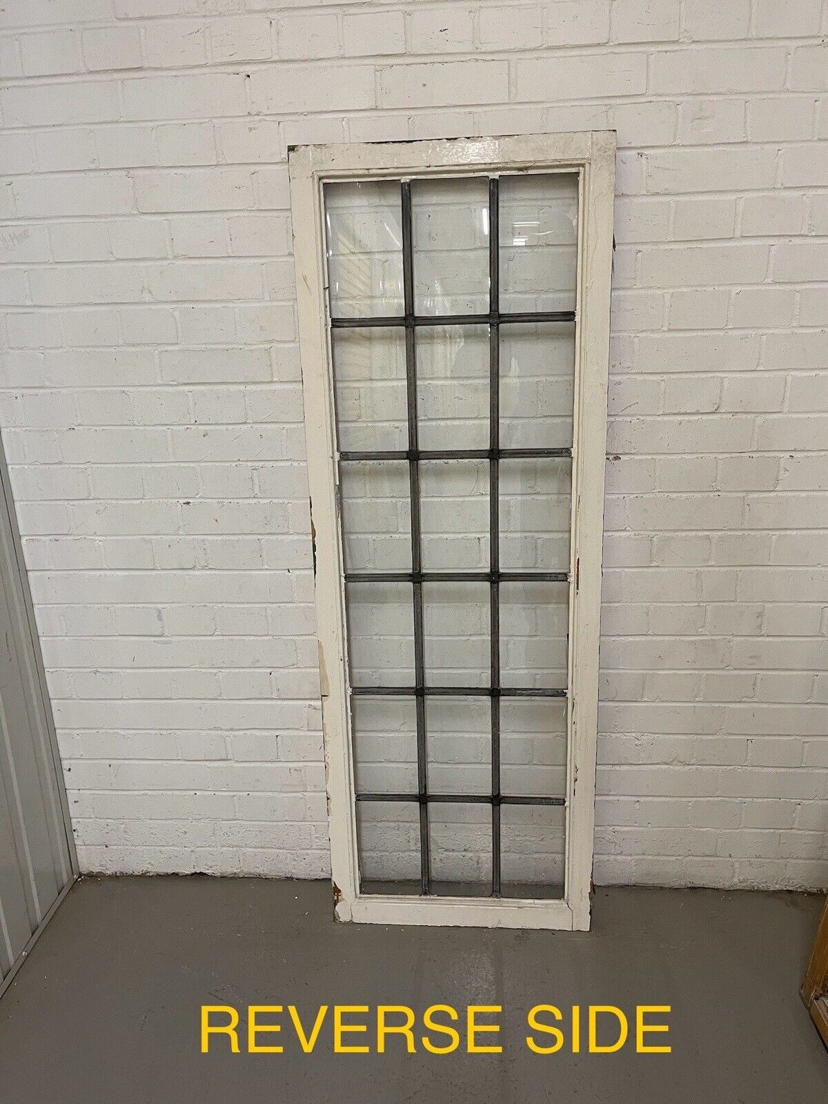 Pair Of Large Reclaimed Leaded Light Panel Wooden Windows 555mm x 1543mm