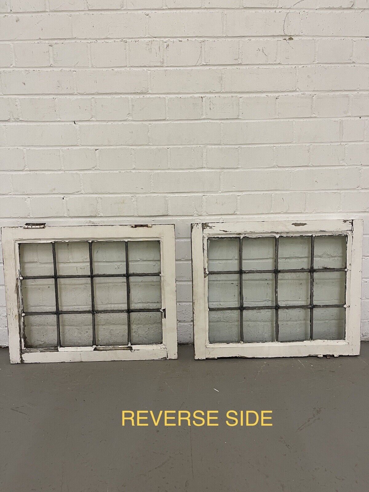 Pair Of Reclaimed Leaded Light Panel Wooden Windows 450 x 555mm 450 x 555mm