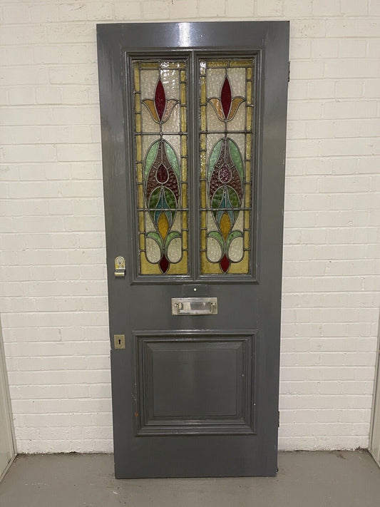 Reclaimed Victorian Edwardian Wooden Panel Stained Glass Front Door 1975 x 760mm