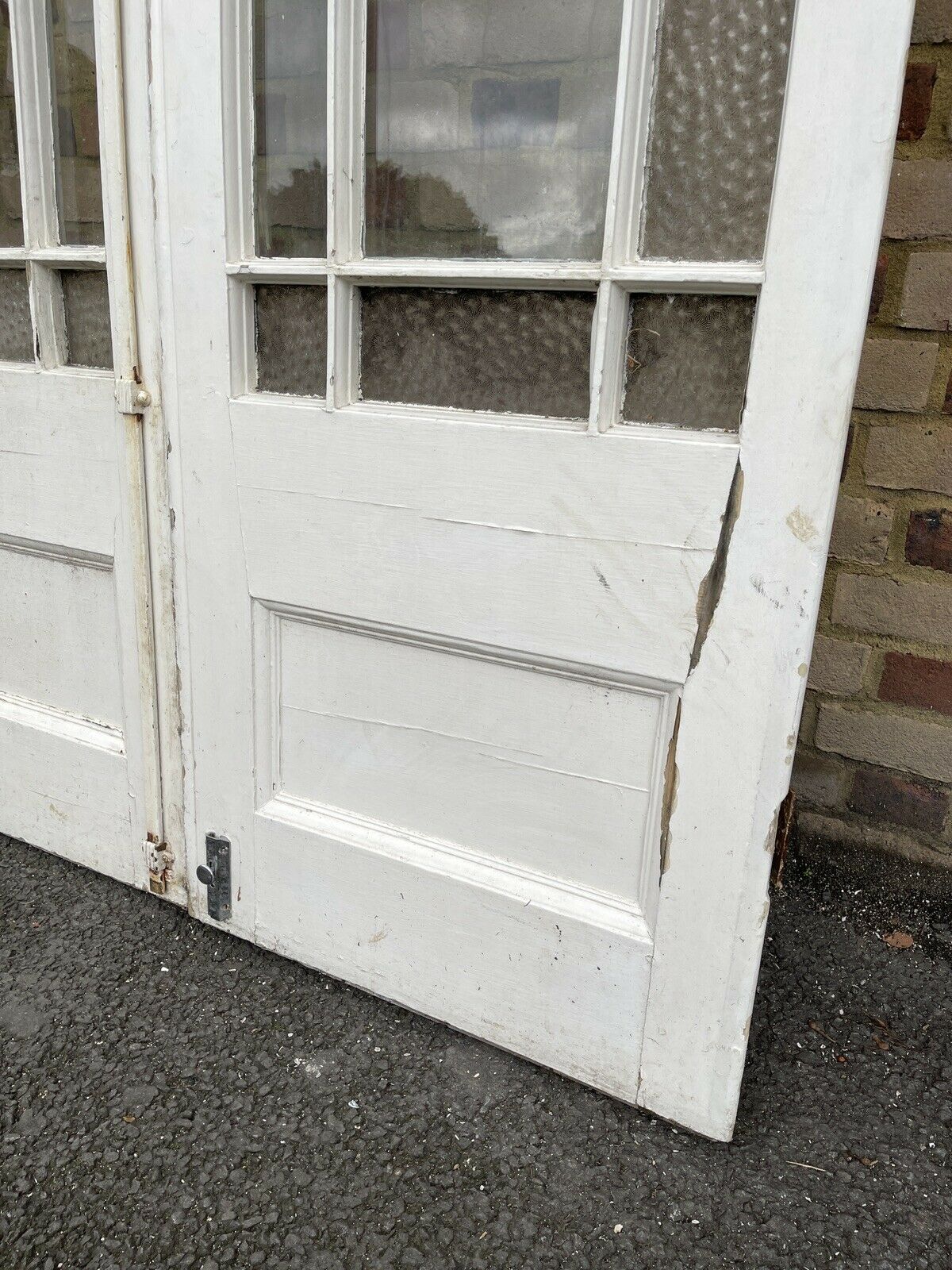 Reclaimed Old French Single Panel Glass Wooden Double Doors 2065 x 1300mm