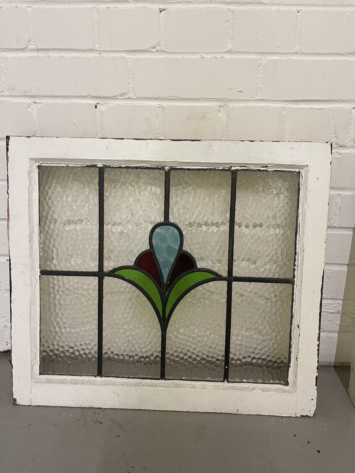 Reclaimed Leaded Light Stained Glass Art Nouveau Wooden Window Panel