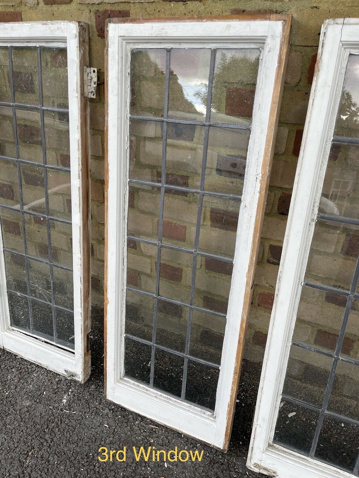 Job Lot Of 4 Reclaimed Leaded Light Panel Wooden Window