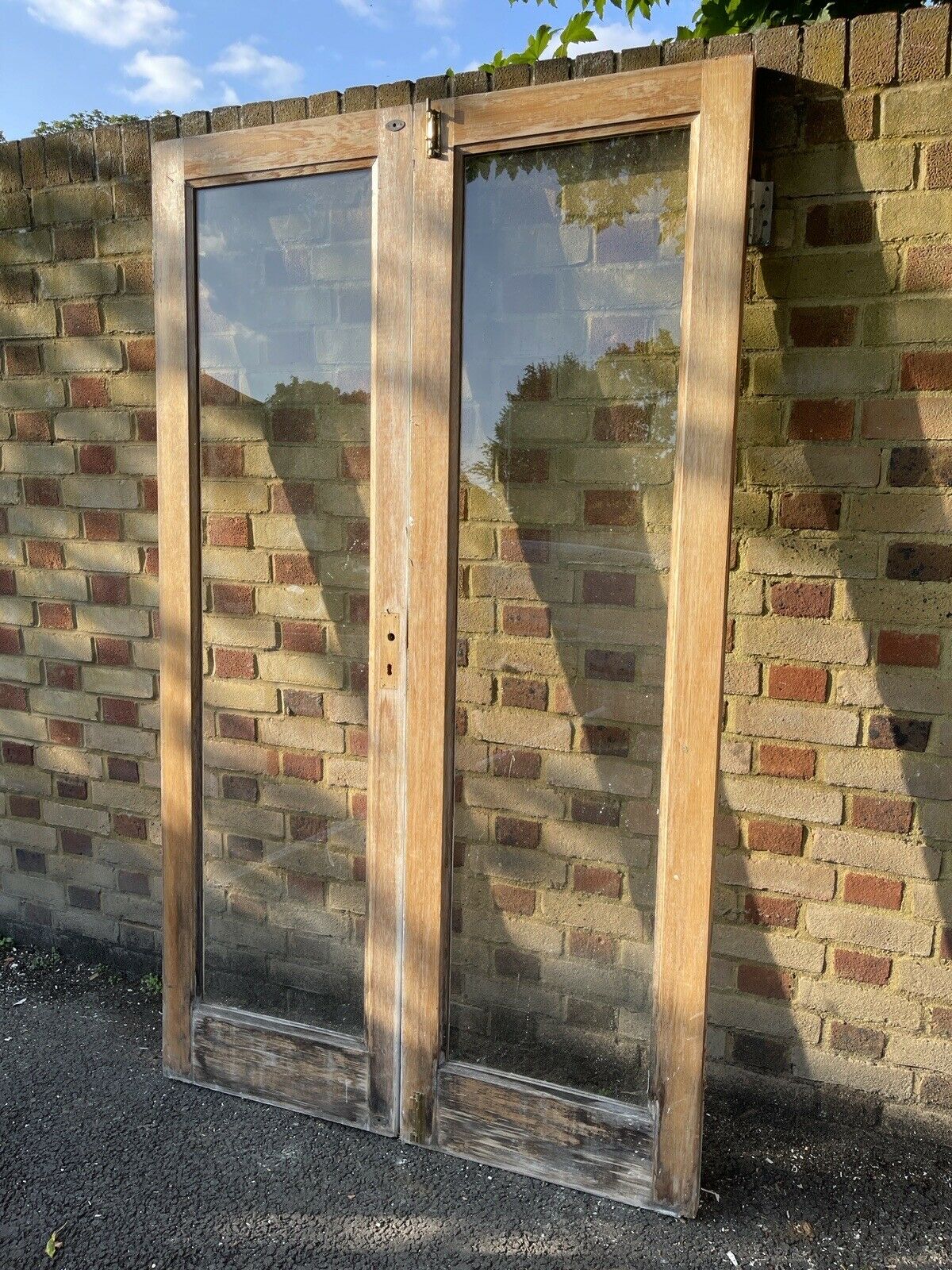 Reclaimed Old French Single Panel Glass Wooden Double Doors 1980 x 1170mm