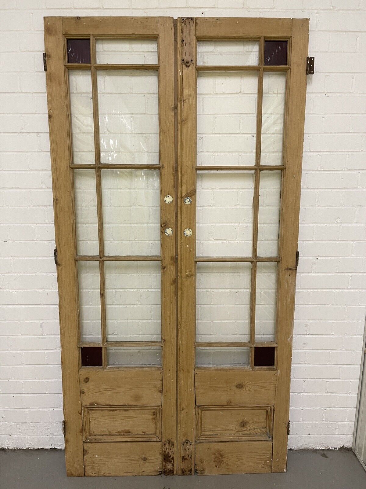 Reclaimed Old French Single Panel Glass Wooden Double Doors 1950 x 1020mm