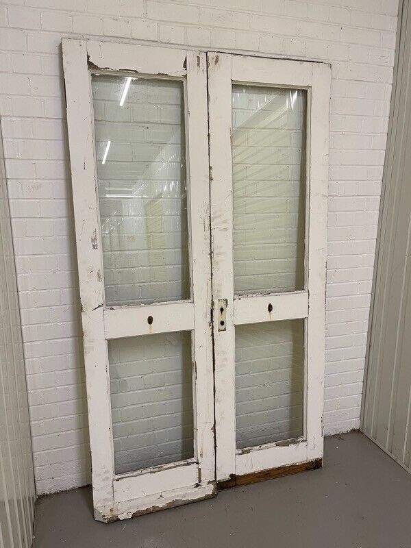 Reclaimed Old French Single Panel Glass Wooden Double Doors 1980 x 1163mm