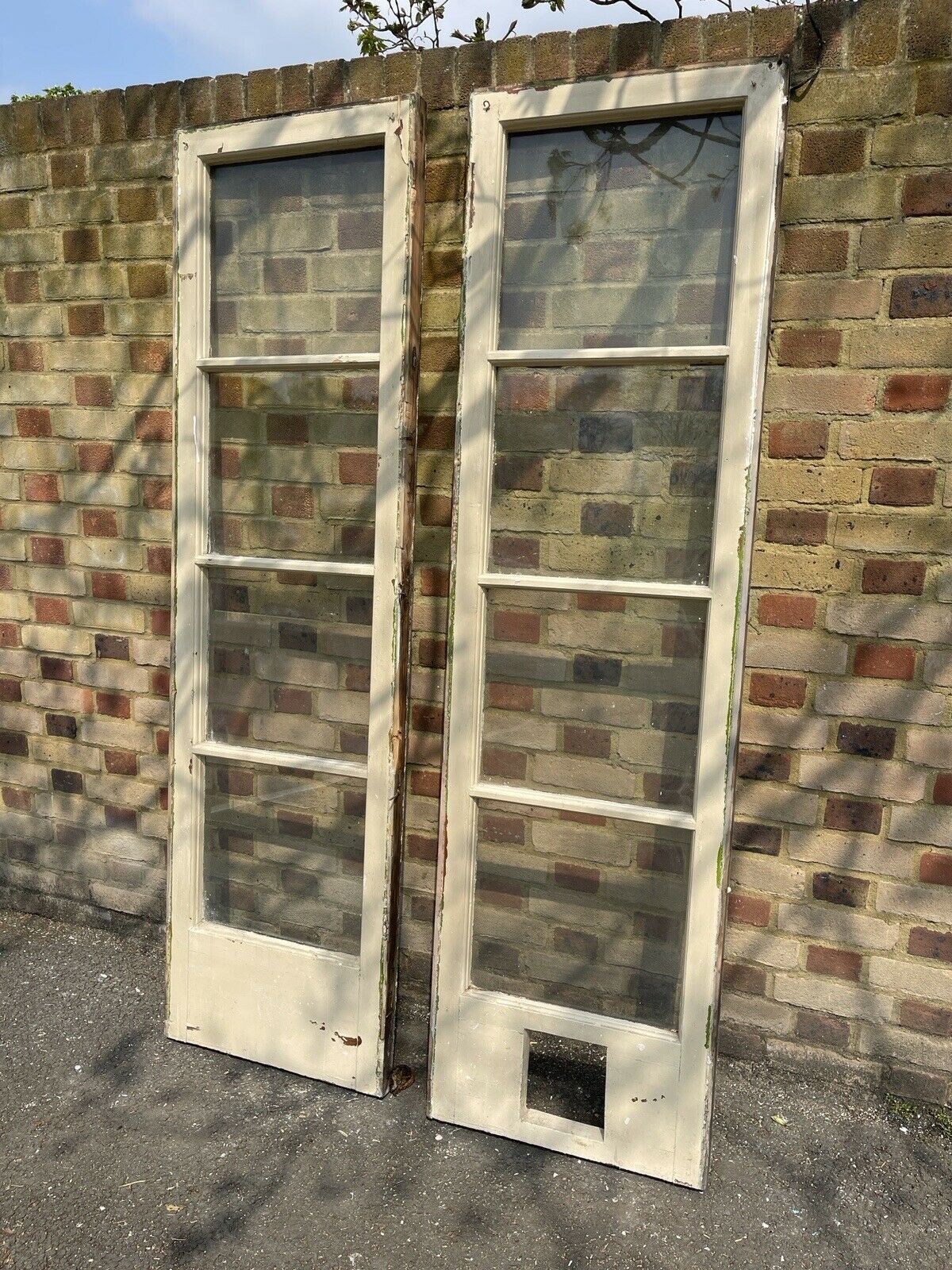 Pair Of Reclaimed Georgian Wooden Window Side glass Panels