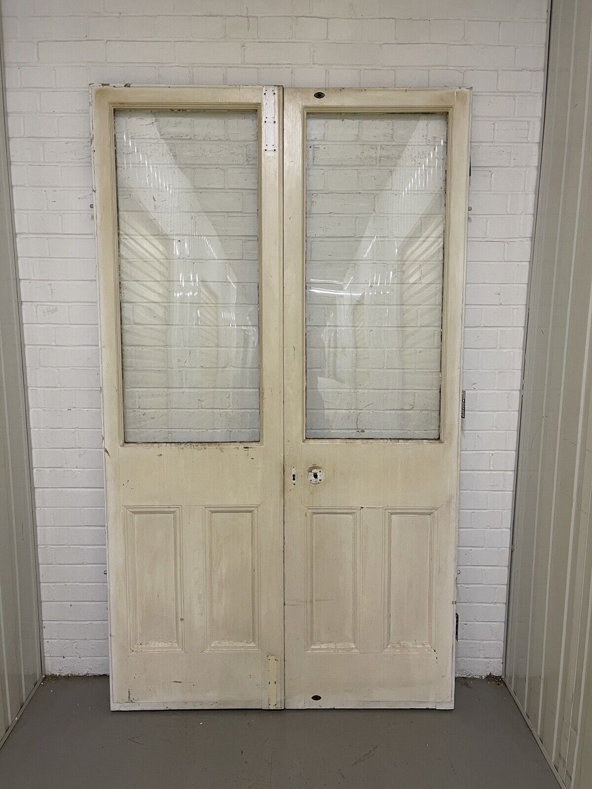 Reclaimed Old French Single Panel Glass Wooden Double Doors 2155 x 1243mm