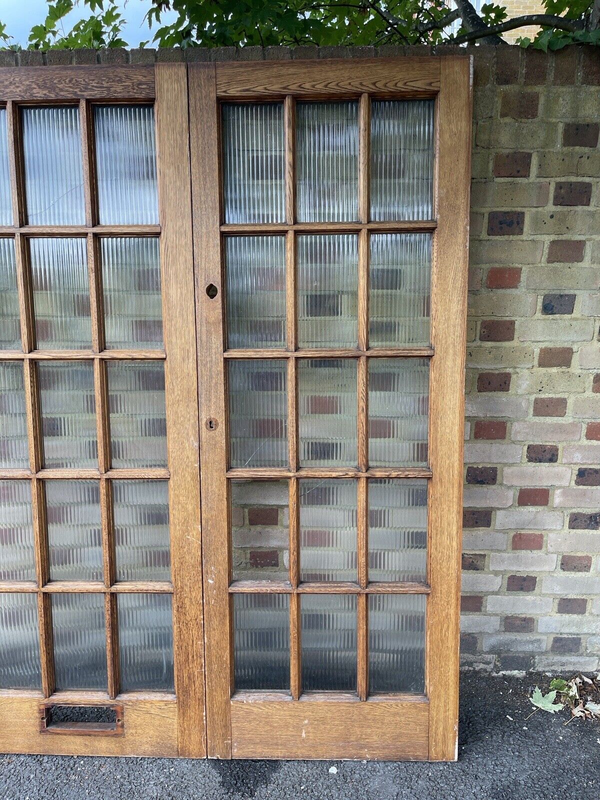 Reclaimed Georgian French Reeded Glass Wooden Double Doors 1980 x 1505mm