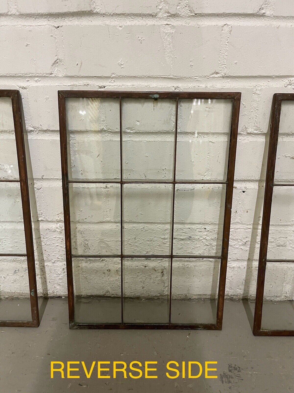 Lot Of Three Reclaimed Arts & Crafts Copper Window Glass Pane Panels 388 x 265mm