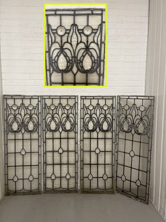 Four Reclaimed Leaded Light Stained Glass Art Nouveau Window Panel 1270 x 460mm
