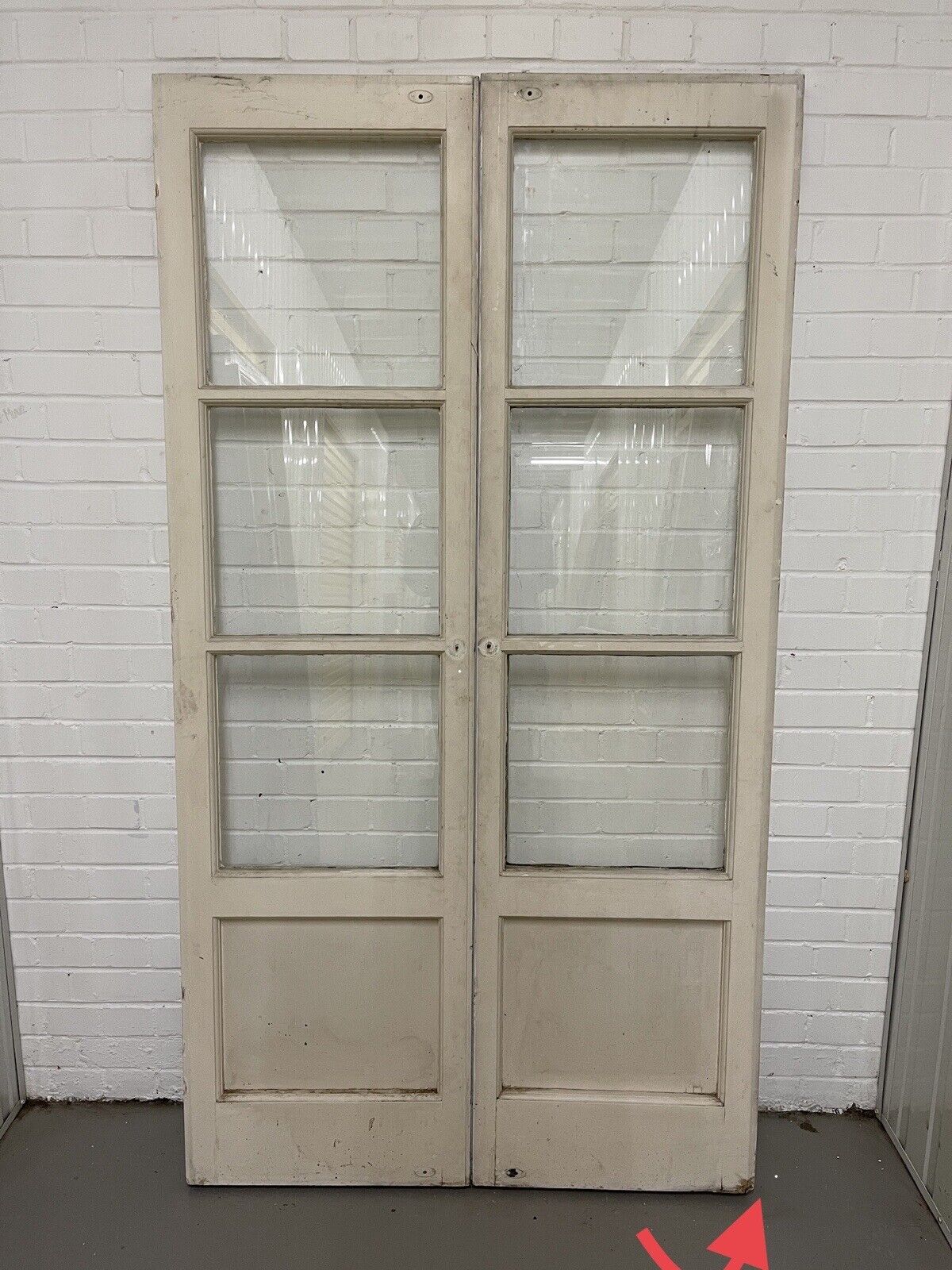 Reclaimed Old French Single Panel Glass Wooden Double Doors 1970 x 1065mm