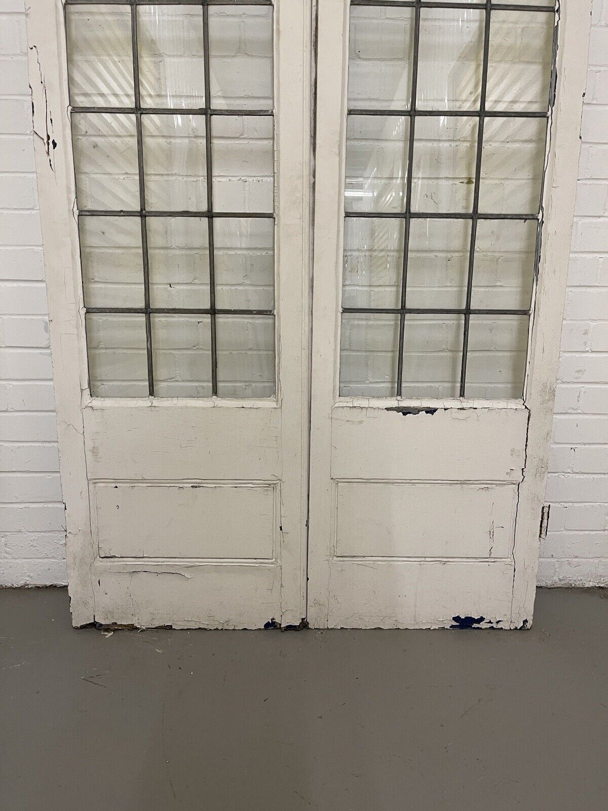 Reclaimed French Leaded Glass Panel Wooden Double Doors 2140mm x 1060mm