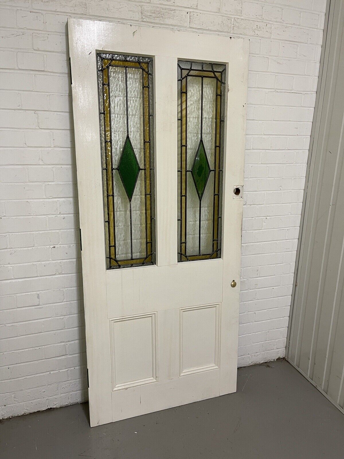 Reclaimed Victorian Edwardian Stained Glass Wooden Panel Front Door 1890 x 840mm