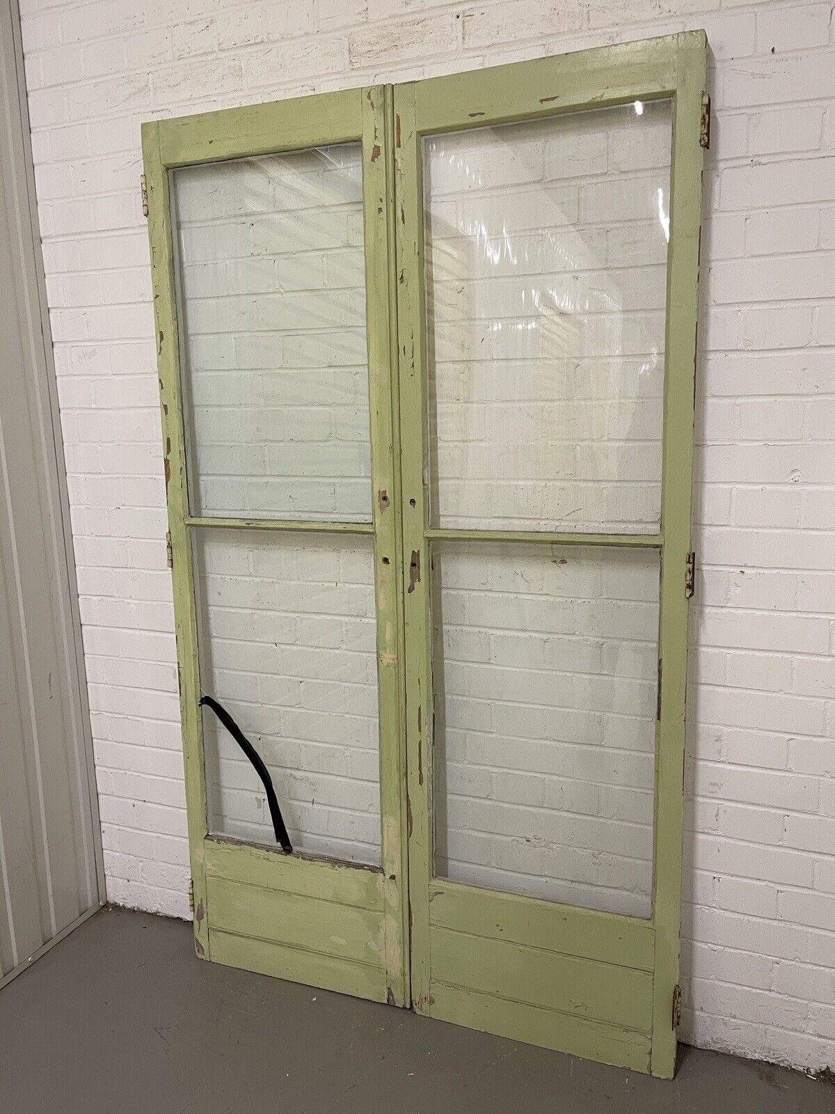 Reclaimed Old French Single Panel Glass Wooden Double Doors 1880 x 1115mm