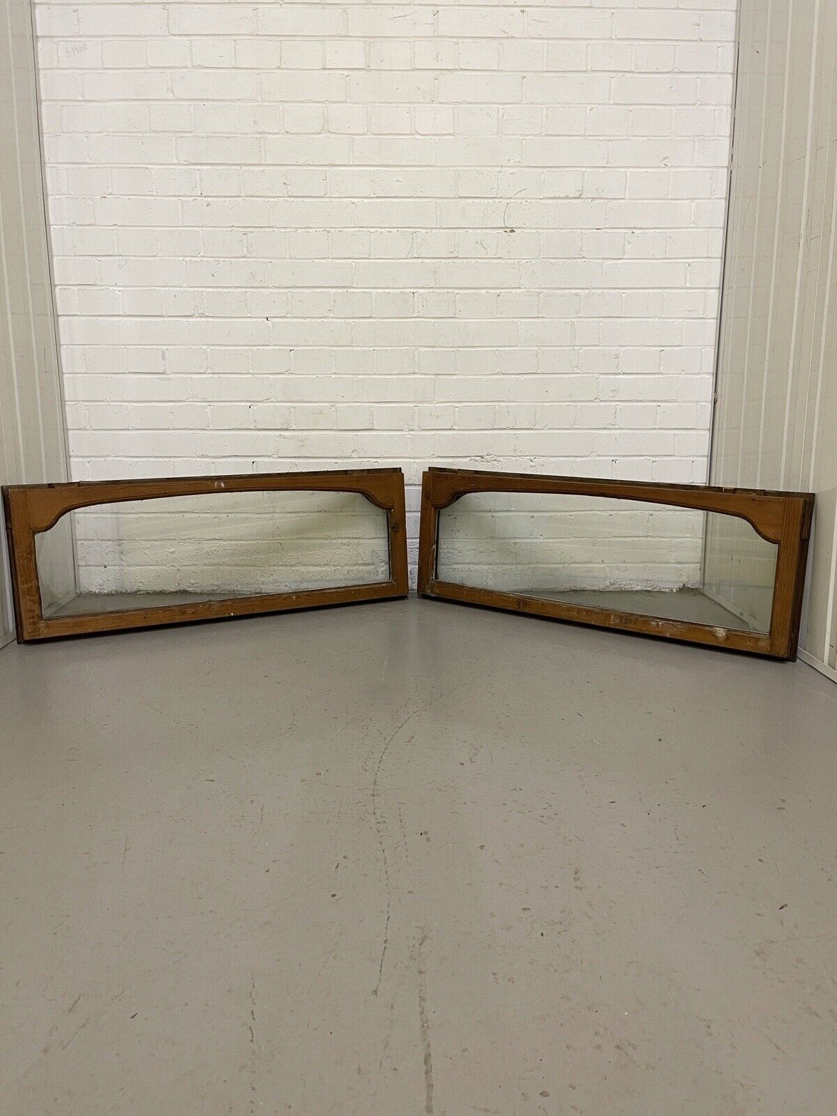 Pair Of Fanlight Arch Double Glazed Wooden Windows 1010 x 373mm 1010 x 373mm