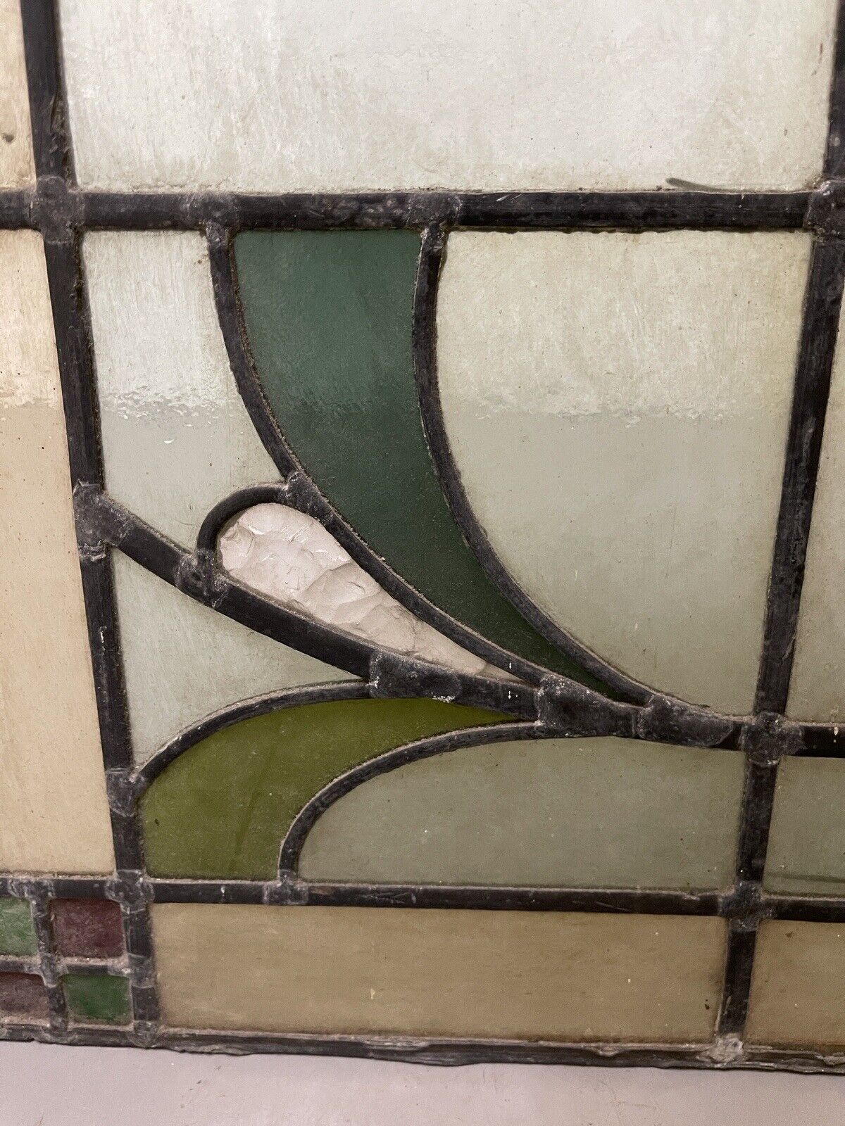 Reclaimed Leaded Light Stained Glass Art Nouveau Window Panel 680 x 655mm