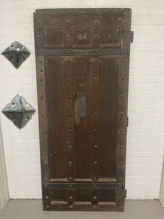 Reclaimed Old Oak Metal Studded Wooden Front Door 2060mm x 900mm