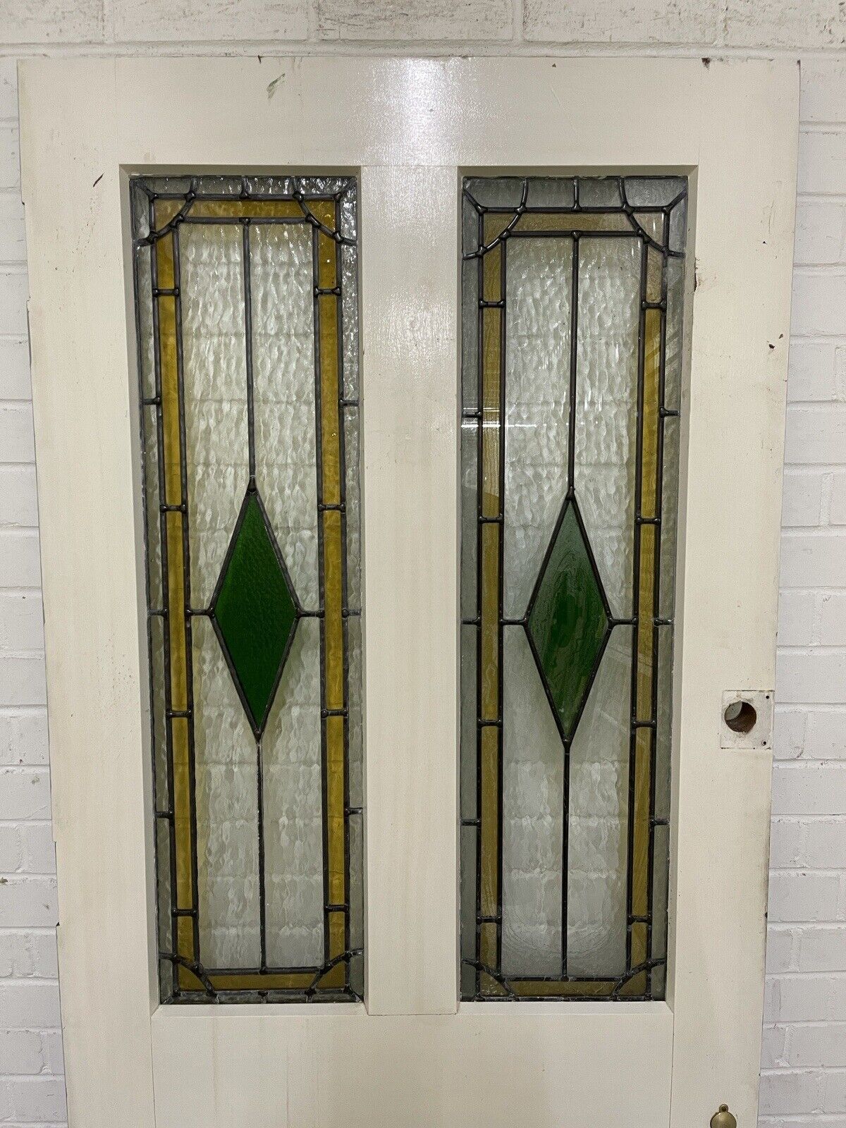 Reclaimed Victorian Edwardian Stained Glass Wooden Panel Front Door 1890 x 840mm