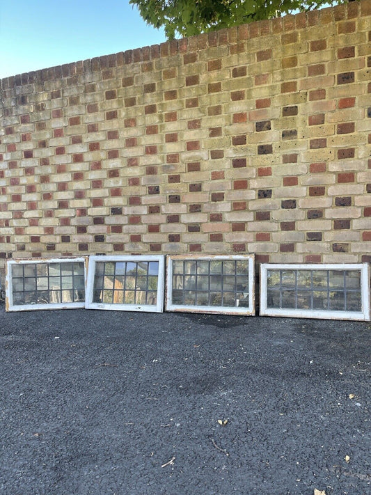 Job Lot Of 4 Reclaimed Leaded Light Panel Wooden Windows