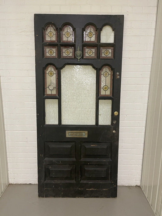 Reclaimed Victorian Edwardian Wooden Panel Stained Glass Front Door 2130 x 975