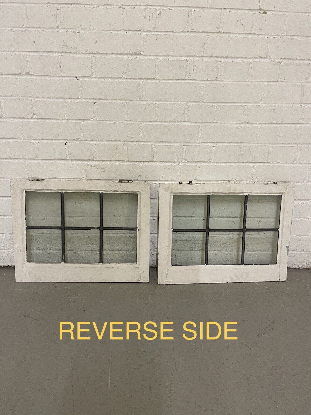 Pair Of Reclaimed Leaded Light Panel Wooden Windows 400 x 538mm 400 x 538mm