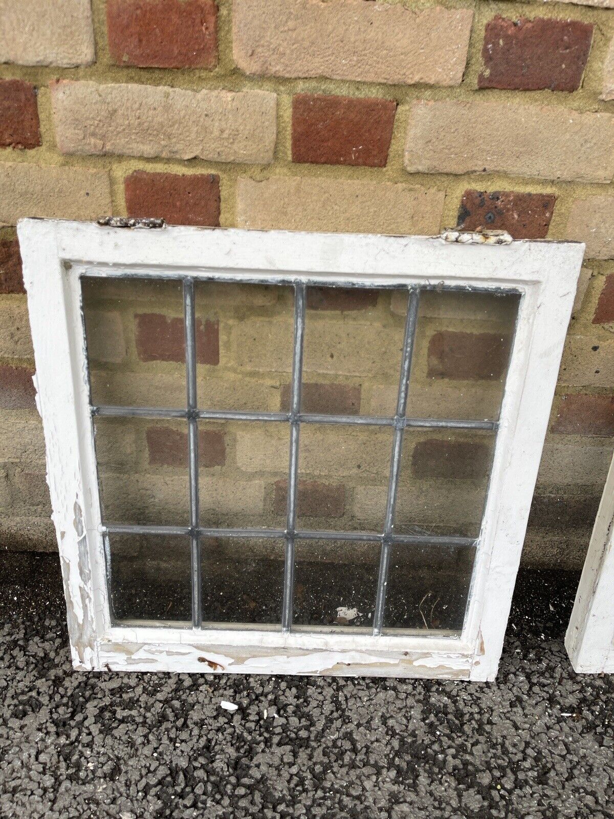 Pair Of Reclaimed Leaded Light Panel Wooden Windows