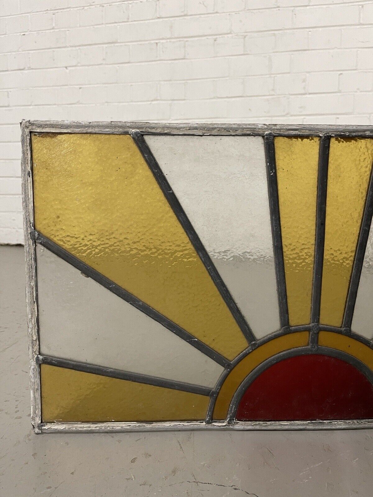 Reclaimed Sunburst Leaded Light Stained Glass Window Panel 630mm x 335mm