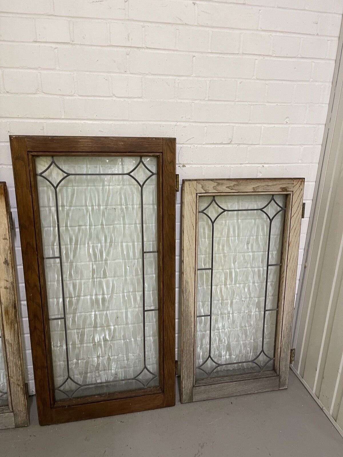 Job Lot Of Four Double Glazed Leaded Trim Oak Wooden Windows Various Sizes