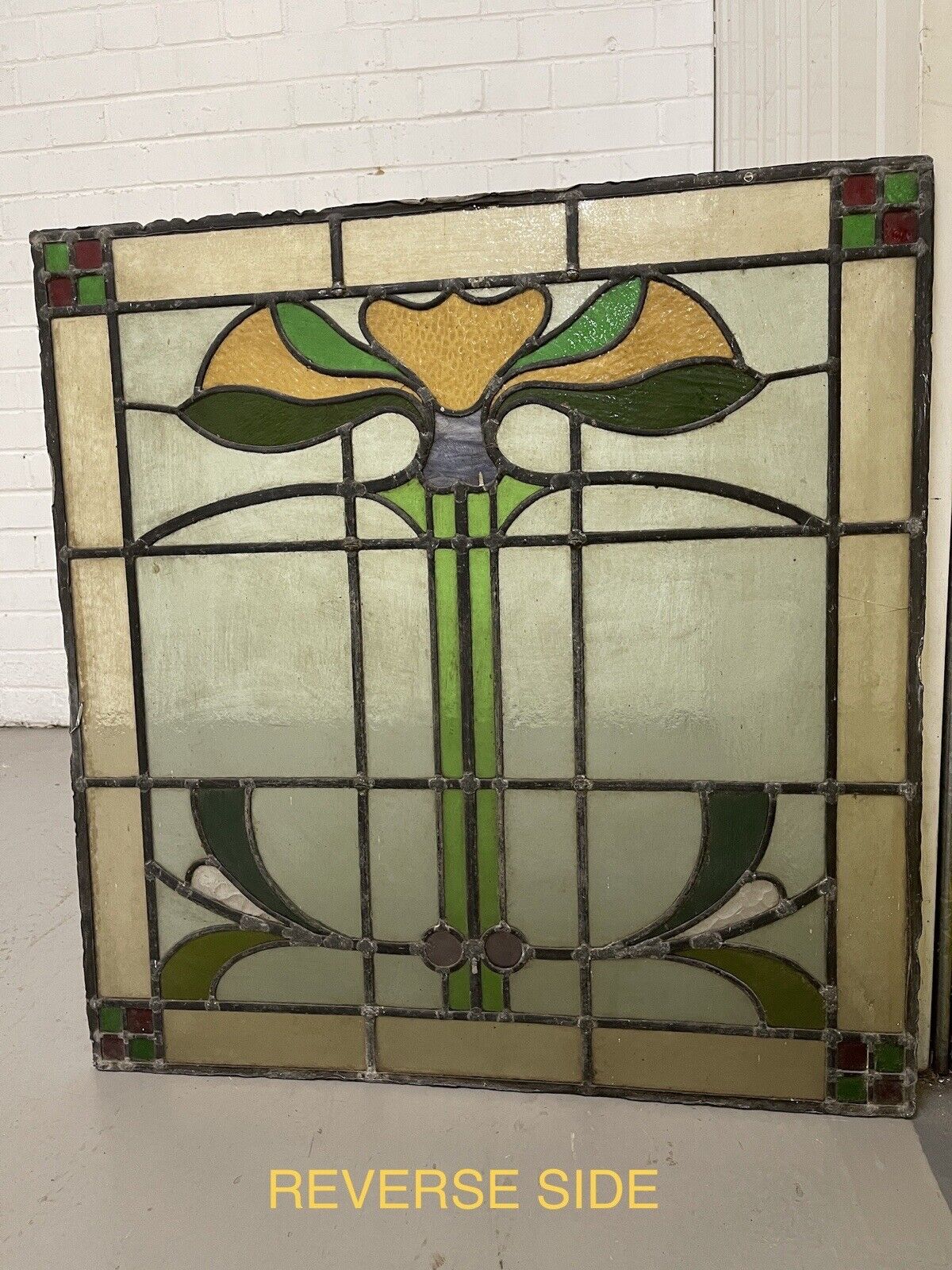 Reclaimed Leaded Light Stained Glass Art Nouveau Window Panel 680 x 660mm