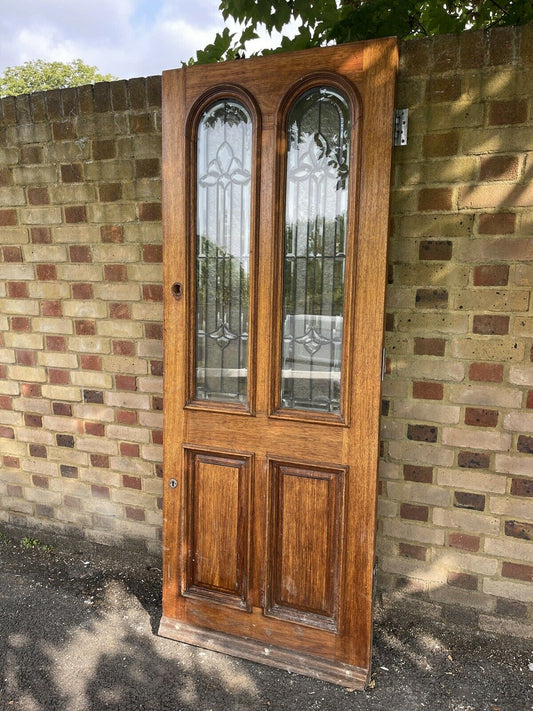 Reclaimed Old Victorian Edwardian Wooden Leaded Glass Front Door 2030mm x 790mm