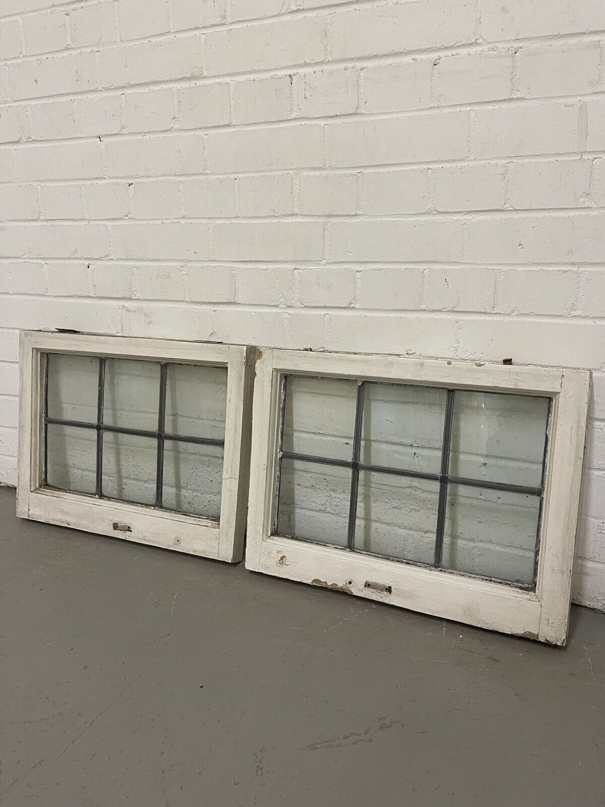 Pair Of Reclaimed Leaded Light Panel Wooden Windows 400 x 538mm 400 x 538mm