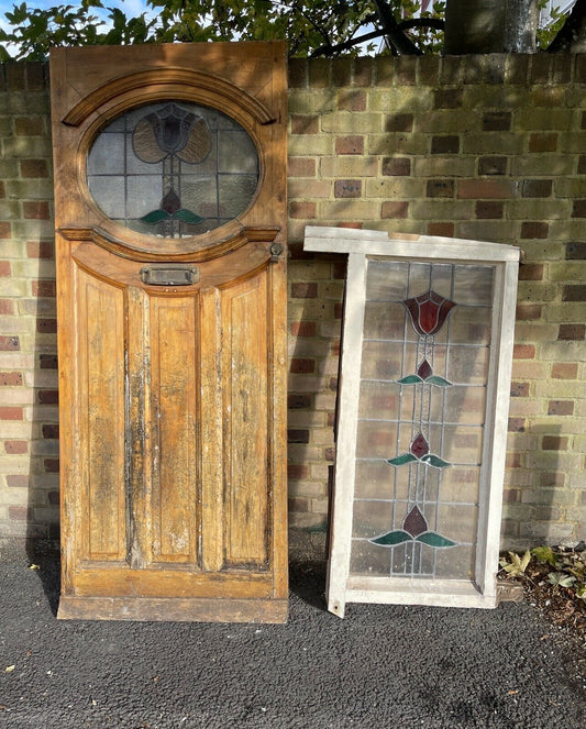 Reclaimed Victorian Edwardian Wooden Panel External Front Door With Fanlight