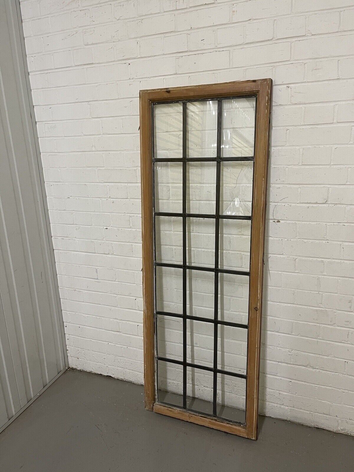 Pair Of Large Reclaimed Leaded Light Panel Wooden Windows 555mm x 1543mm