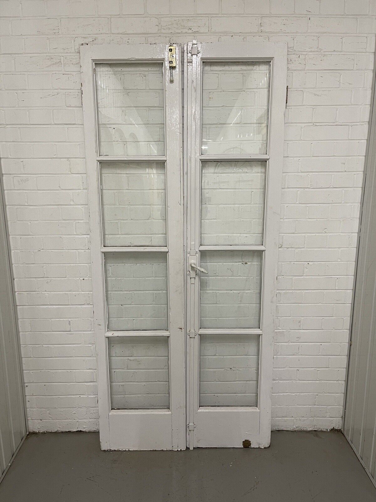 Reclaimed Old French Single Panel Glass Wooden Double Doors 2030 x 920mm