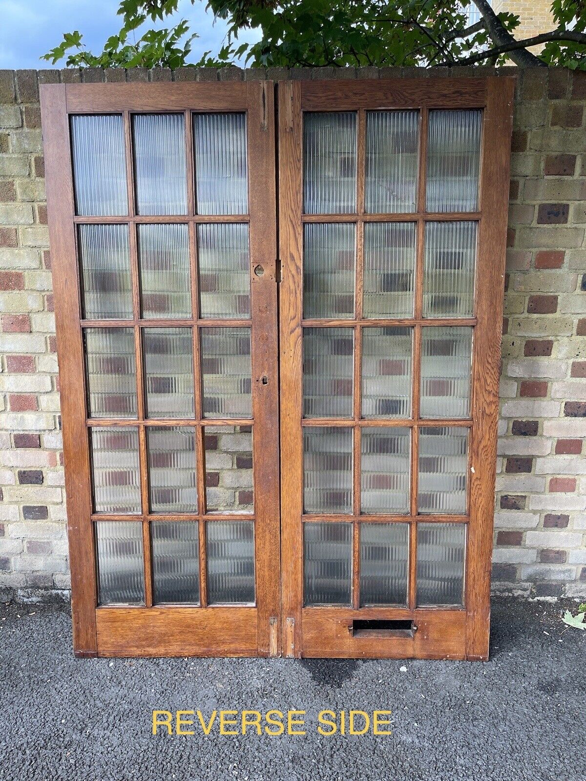 Reclaimed Georgian French Reeded Glass Wooden Double Doors 1980 x 1505mm