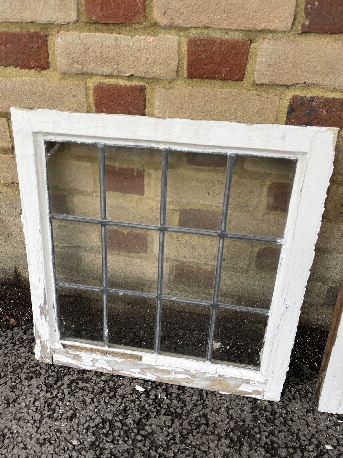 Pair Of Reclaimed Leaded Light Panel Wooden Windows