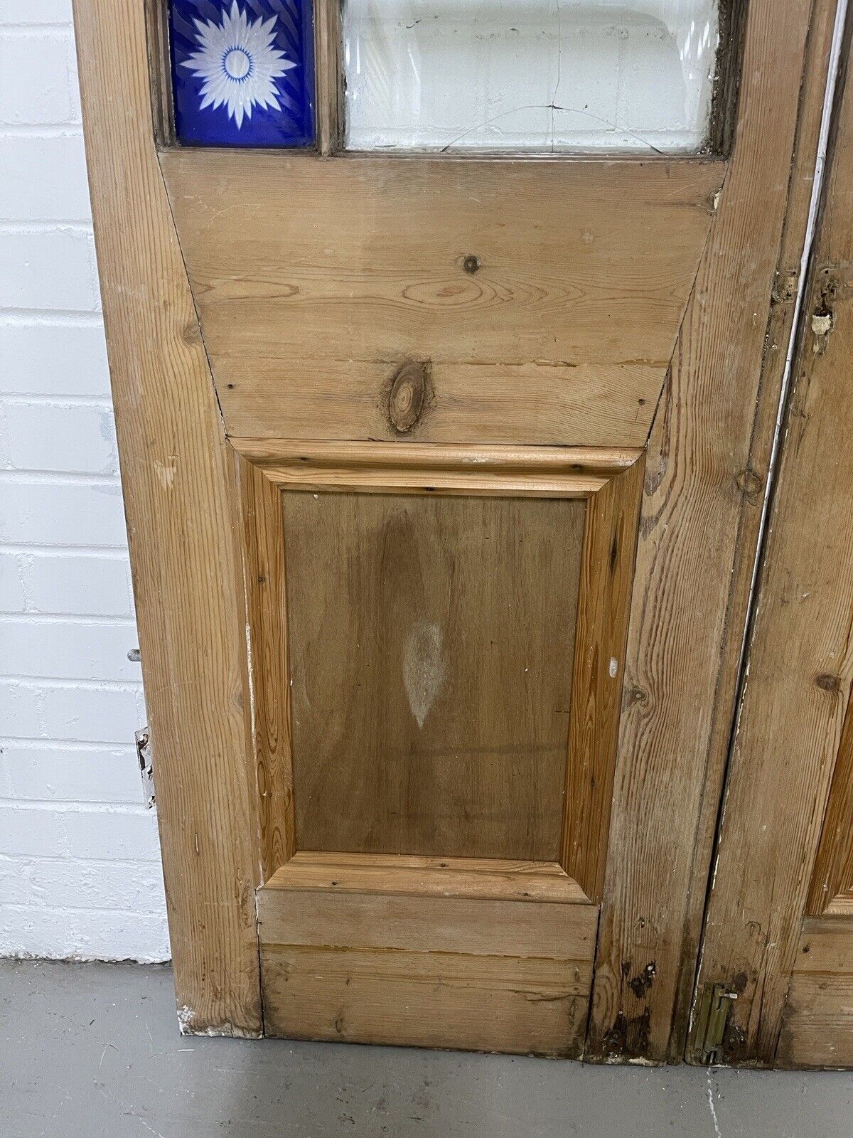 Reclaimed Old French Single Panel Glass Wooden Double Doors 2045mm x 1110mm
