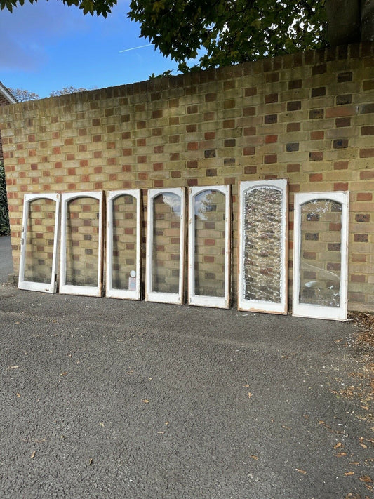 Job Lot Of Seven Reclaimed Old Edwardian Arch Wooden Sash Windows