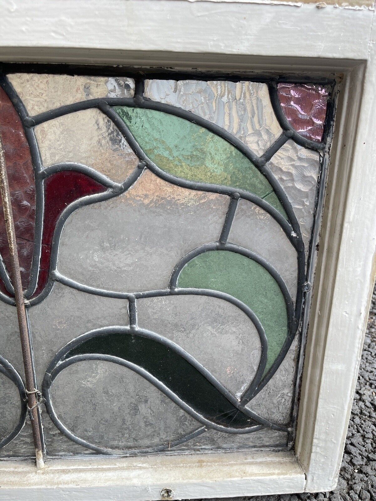 Reclaimed Leaded Light Stained Glass Art Nouveau Wooden Window Panel