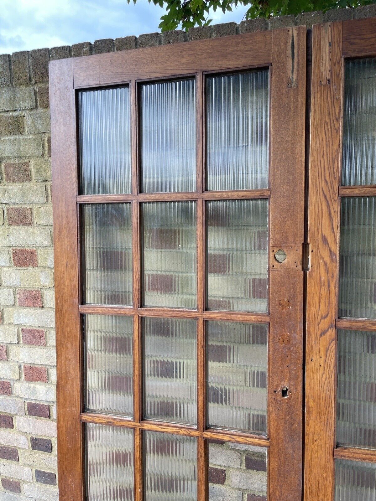 Reclaimed Georgian French Reeded Glass Wooden Double Doors 1980 x 1505mm