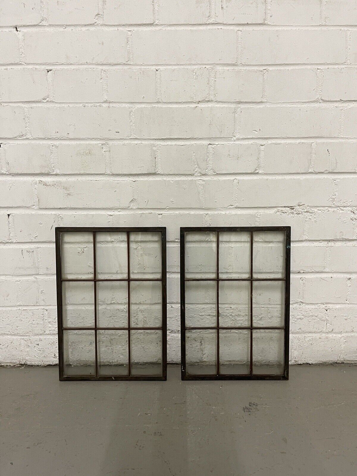 Pair Of Reclaimed Arts & Crafts Copper Window Glass Panes Panels 363mm x 255mm