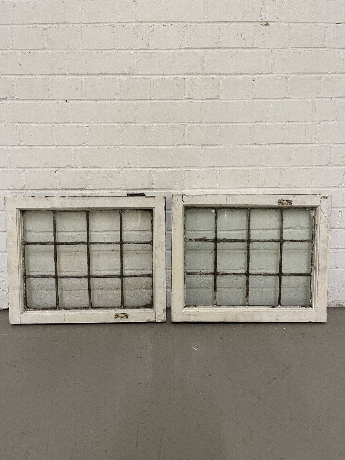 Pair Of Reclaimed Leaded Light Panel Wooden Windows 450 x 555mm 450 x 555mm