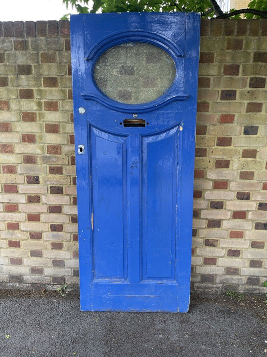 Reclaimed Old Edwardian Victorian Wooden Panel Front Door Stained 2035mm x 812mm