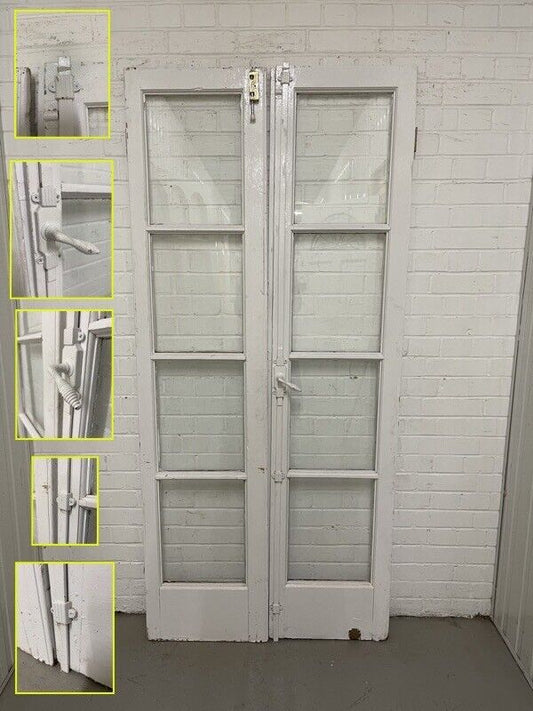 Reclaimed Old French Single Panel Glass Wooden Double Doors 2030 x 920mm