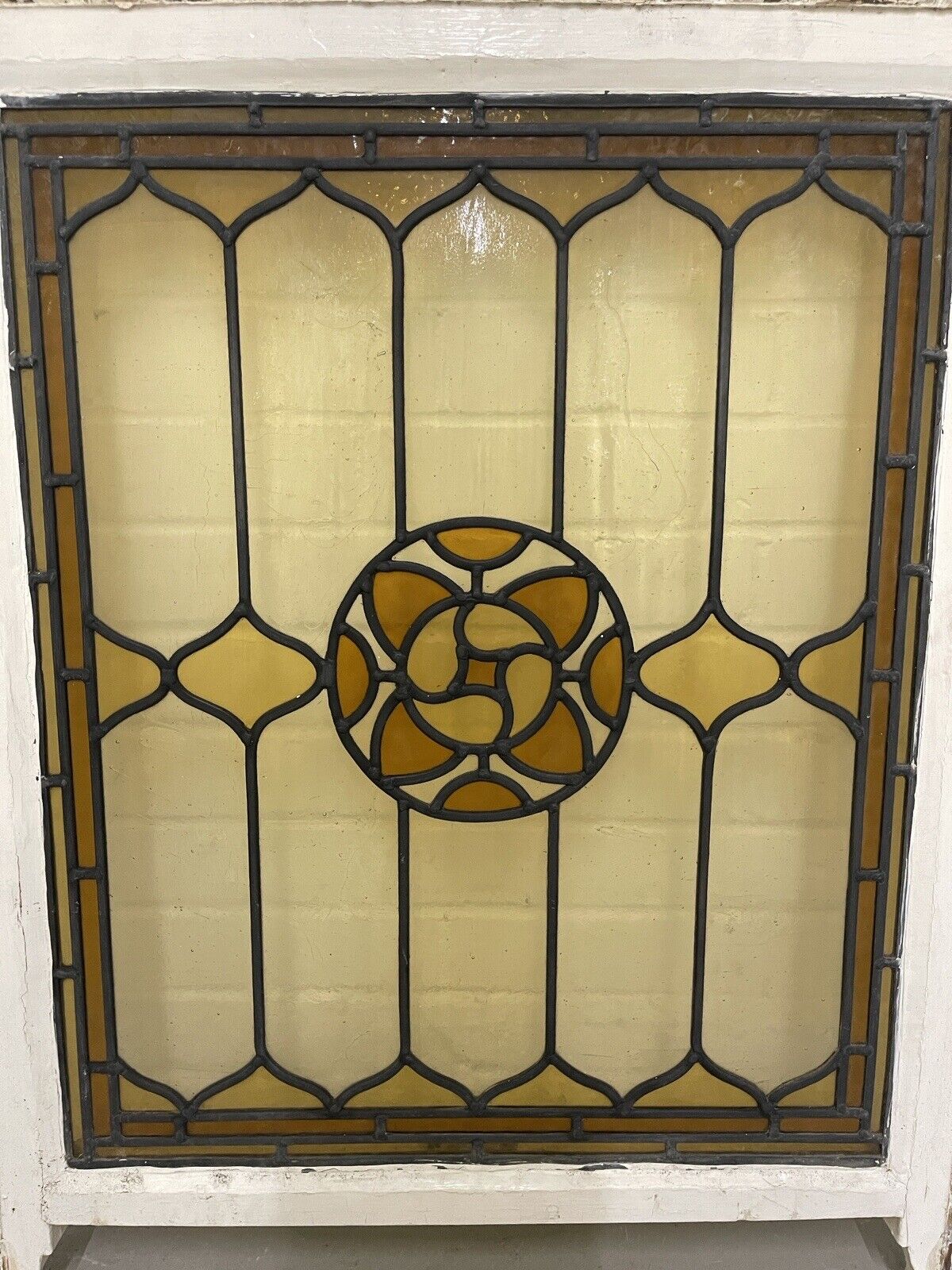 Reclaimed Leaded Light Stained Glass Art Nouveau Wooden Window Panel